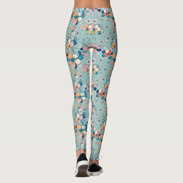 Seamless pattern with flowers leggings (Back)