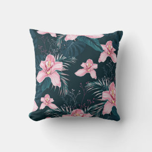 Seamless pattern with flowers Orchid, colorful tro Cushion