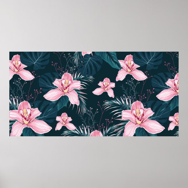 Seamless pattern with flowers Orchid, colorful tro Poster (Front)
