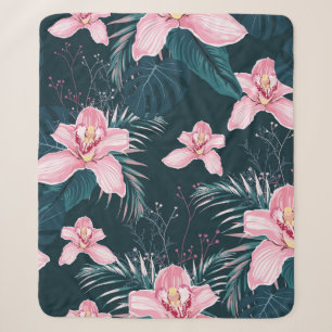 Seamless pattern with flowers Orchid, colorful tro Sherpa Blanket