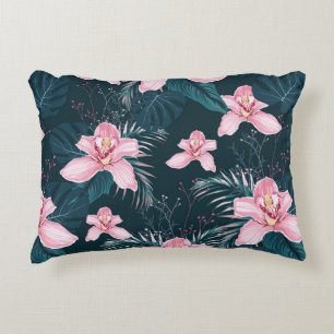 Seamless pattern with flowers Orchid, colourful tr Decorative Cushion