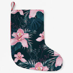 Seamless pattern with flowers Orchid, colourful tr Small Christmas Stocking