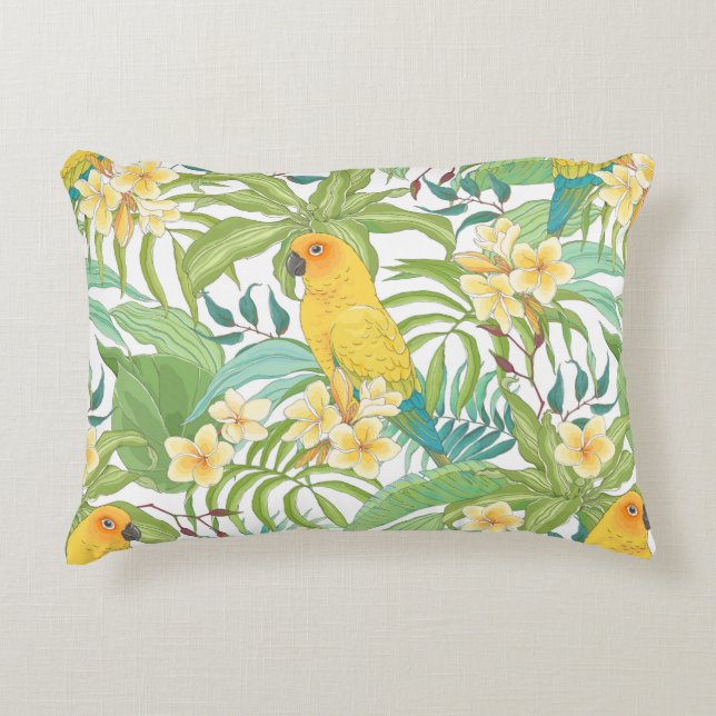 Seamless pattern with flowers Plumeria,leaves and  Decorative Cushion (Front)