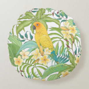Seamless pattern with flowers Plumeria,leaves and Round Cushion