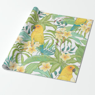 Seamless pattern with flowers Plumeria,leaves and  Wrapping Paper
