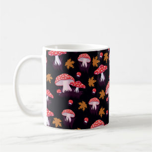 Seamless pattern with fly agaric and maple leaves. coffee mug