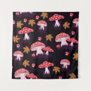 Seamless pattern with fly agaric and maple leaves. tapestry