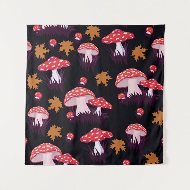 Seamless pattern with fly agaric and maple leaves. tapestry (Front)