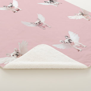 Seamless Pattern with Flying French Bulldog Sherpa Blanket