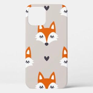 Seamless pattern with fox faces. Hand drawn repeat iPhone 12 Case