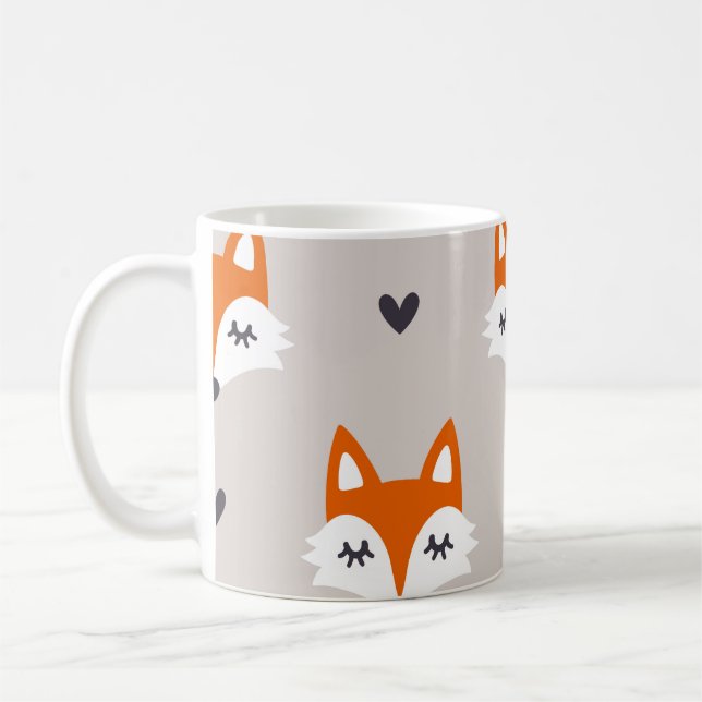 Seamless pattern with fox faces. Hand drawn repeat Coffee Mug (Left)