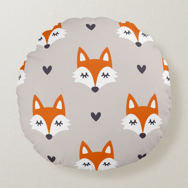 Seamless pattern with fox faces. Hand drawn repeat Round Cushion (Front)