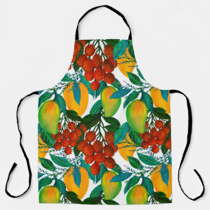 Seamless pattern with fresh bright exotic mango ra apron