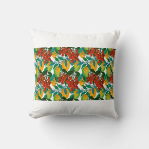 Seamless pattern with fresh bright exotic mango ra cushion