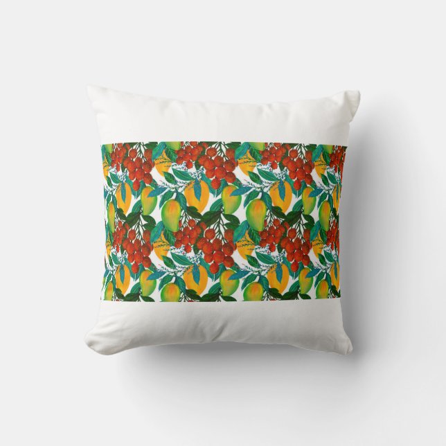Seamless pattern with fresh bright exotic mango ra cushion (Front)