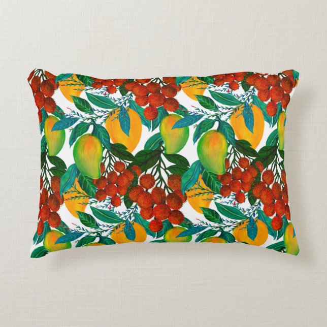 Seamless pattern with fresh bright exotic mango ra decorative cushion (Front)