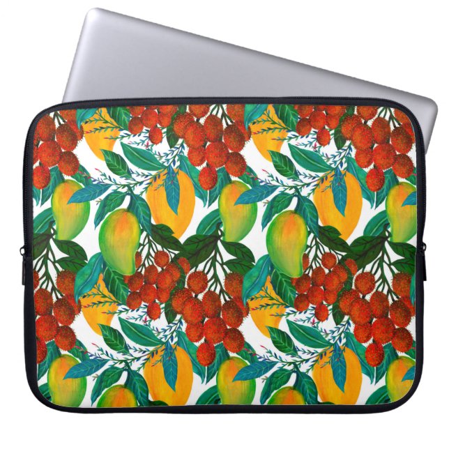 Seamless pattern with fresh bright exotic mango ra laptop sleeve (Front)