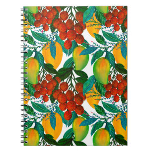 Seamless pattern with fresh bright exotic mango ra notebook