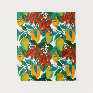 Seamless pattern with fresh bright exotic mango ra tapestry