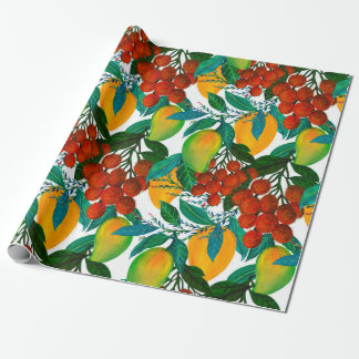 Seamless pattern with fresh bright exotic mango ra wrapping paper