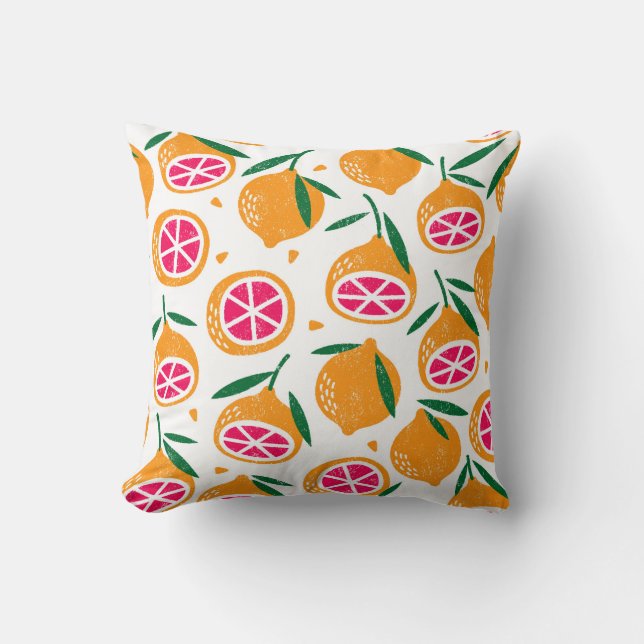 Seamless pattern with fruits. Stamp textured. Cushion (Front)