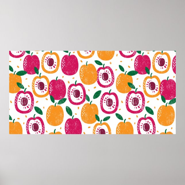 Seamless pattern with fruits. Stamp textured. Poster (Front)