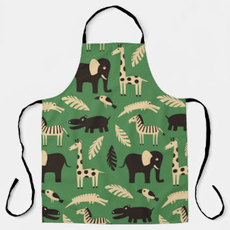 Seamless pattern with funny African animals and pl Apron