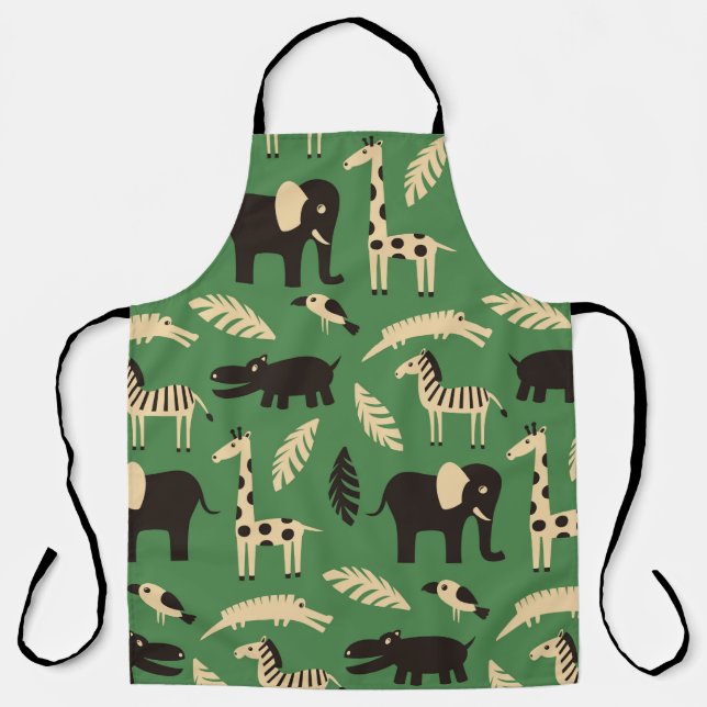 Seamless pattern with funny African animals and pl Apron (Front)