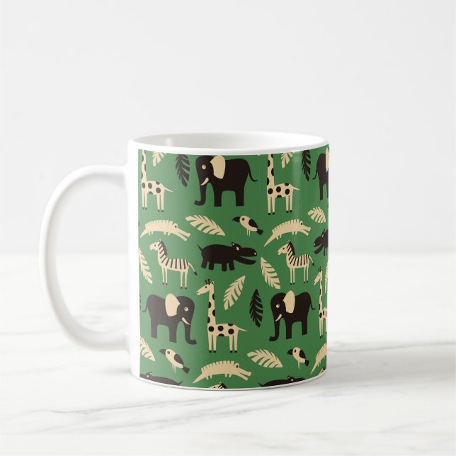 Seamless pattern with funny African animals and pl Coffee Mug (Left)