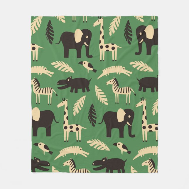 Seamless pattern with funny African animals and pl Fleece Blanket (Front)