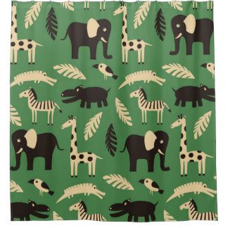 Seamless pattern with funny African animals and pl Shower Curtain
