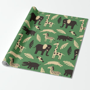Seamless pattern with funny African animals and pl Wrapping Paper