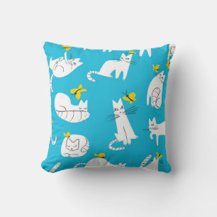Seamless pattern with funny cats playing with butt cushion