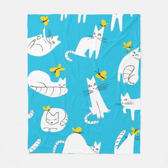 Seamless pattern with funny cats playing with butt fleece blanket (Front)
