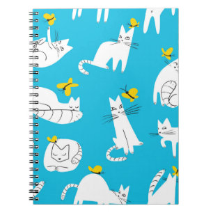 Seamless pattern with funny cats playing with butt notebook
