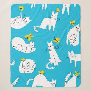 Seamless pattern with funny cats playing with butt sherpa blanket