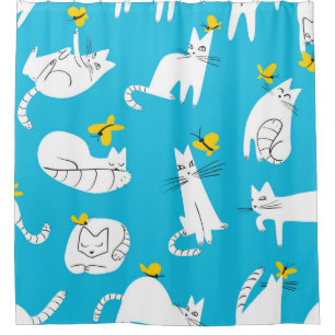 Seamless pattern with funny cats playing with butt shower curtain