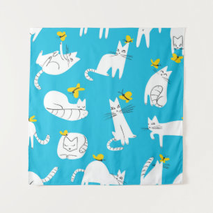Seamless pattern with funny cats playing with butt tapestry