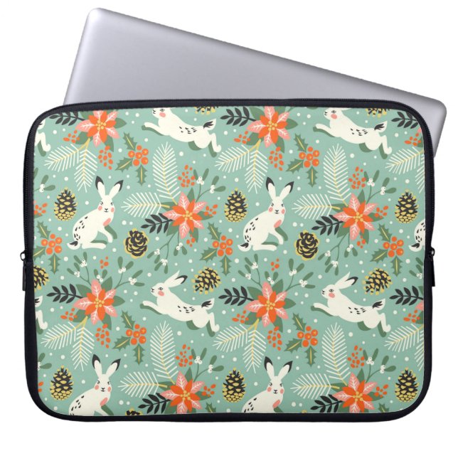 seamless pattern with funny white rabbits and the  laptop sleeve (Front)