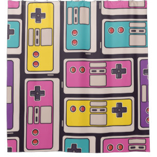 Seamless pattern with game joysticks. Colourful il Shower Curtain