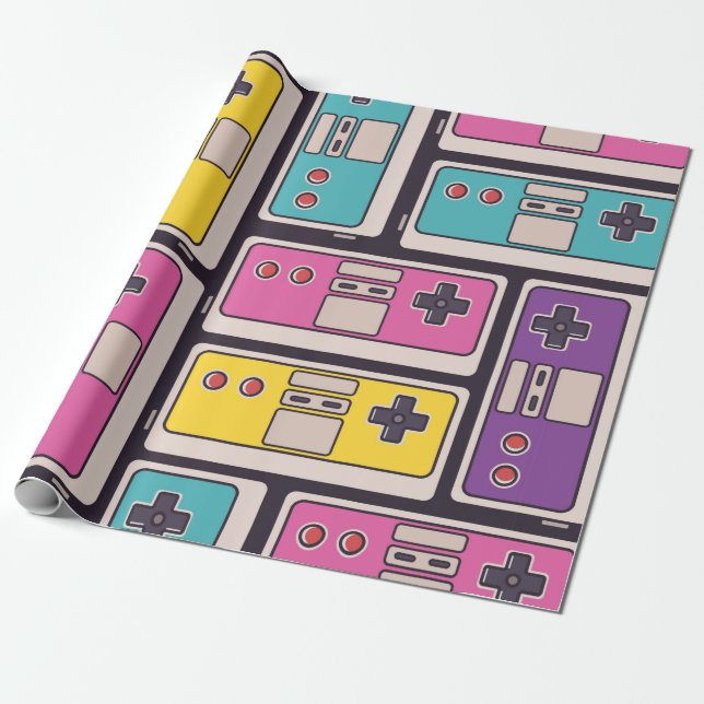 Seamless pattern with game joysticks. Colourful il Wrapping Paper (Unrolled)
