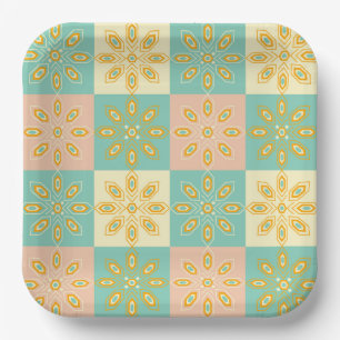 Seamless pattern with geometric floral motifs paper plate