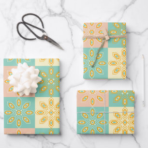 Seamless pattern with geometric floral motifs wrapping paper sheet