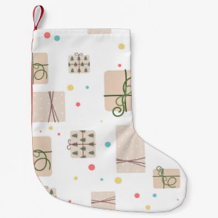 Seamless pattern with gift boxes. Gifts Packed in  Small Christmas Stocking
