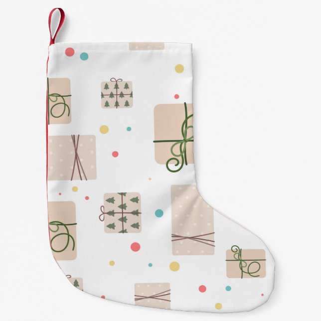 Seamless pattern with gift boxes. Gifts Packed in  Small Christmas Stocking (Front)