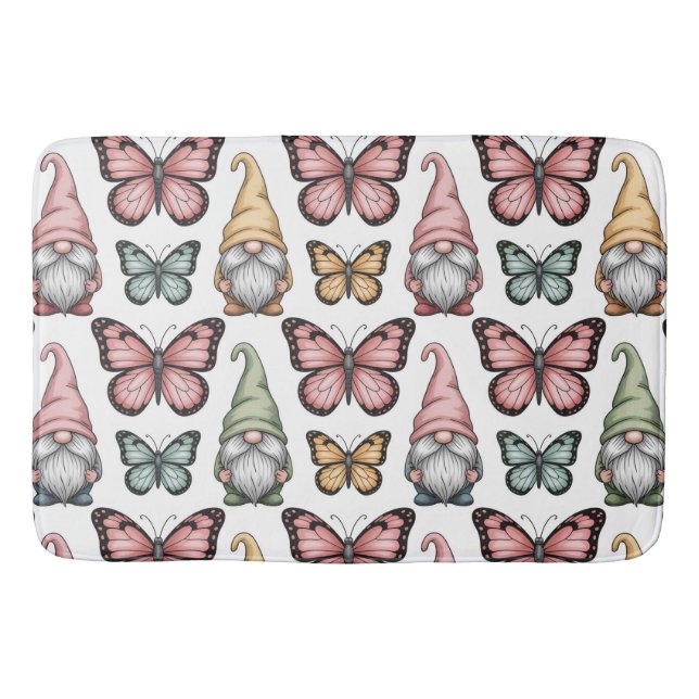 Seamless Pattern with Gnomes and Butterflies Bath Mat (Front)
