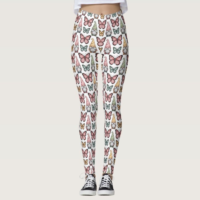 Seamless Pattern with Gnomes and Butterflies Leggings (Front)