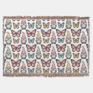 Seamless Pattern with Gnomes and Butterflies Throw Blanket