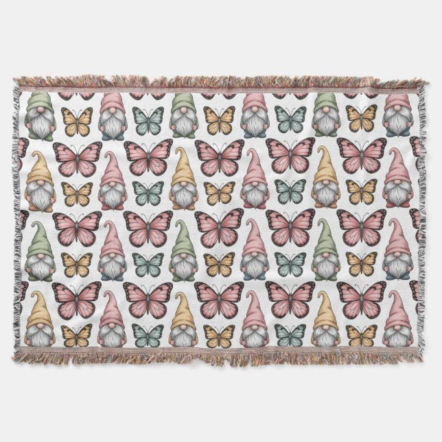 Seamless Pattern with Gnomes and Butterflies Throw Blanket (Front)