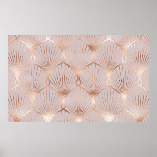 Seamless pattern with gold leaf shapes poster